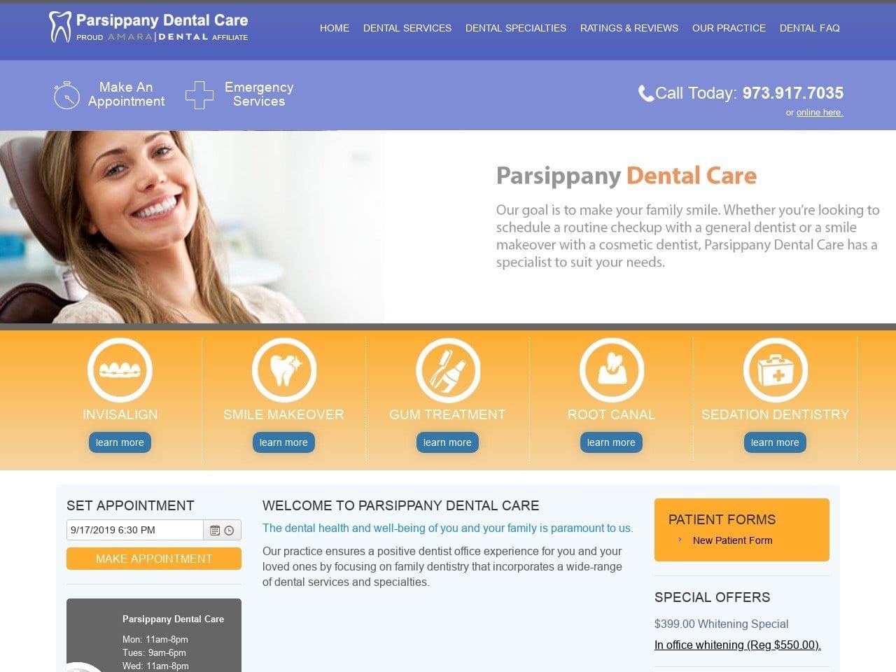 Parsippany Dental Website Screenshot from parsippanydental.com