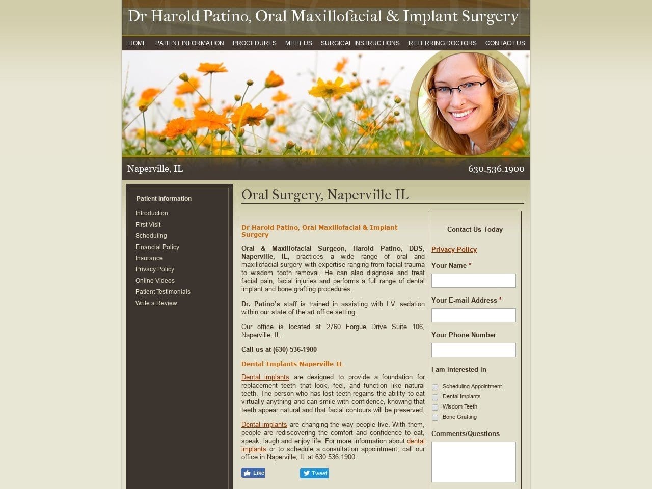 Patino Harold DDS Website Screenshot from patinooralsurgery.com