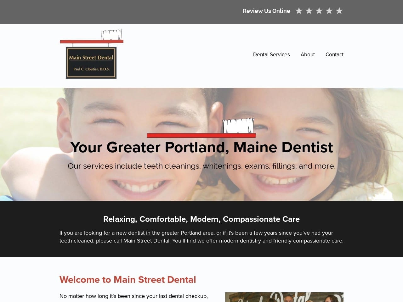 Main Street Dental Website Screenshot from paulcloutierdds.com