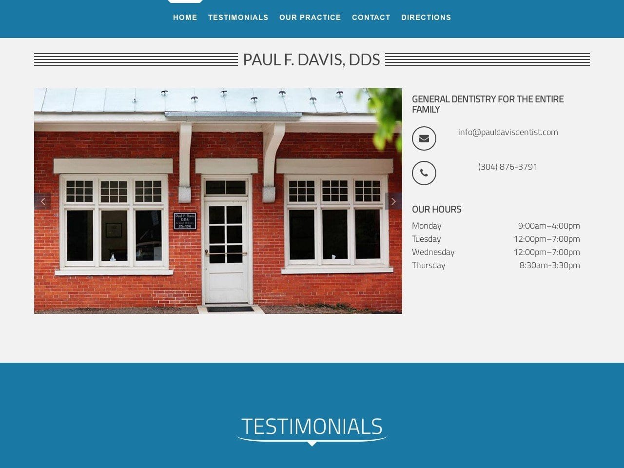 Paul F. Davis DDS Website Screenshot from pauldavisdentist.com