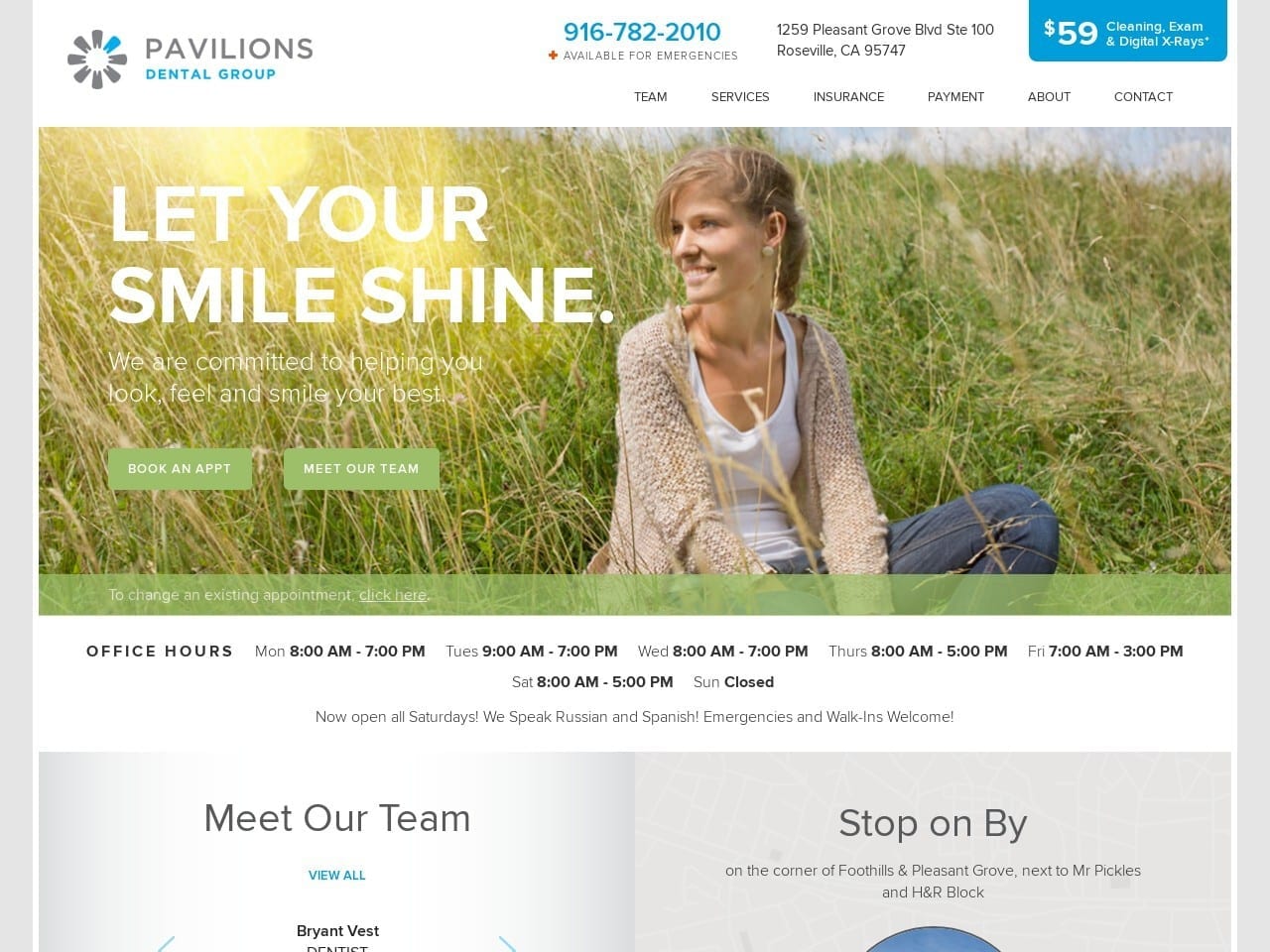 Pavilions Dental Group Website Screenshot from pavilionsdental.com