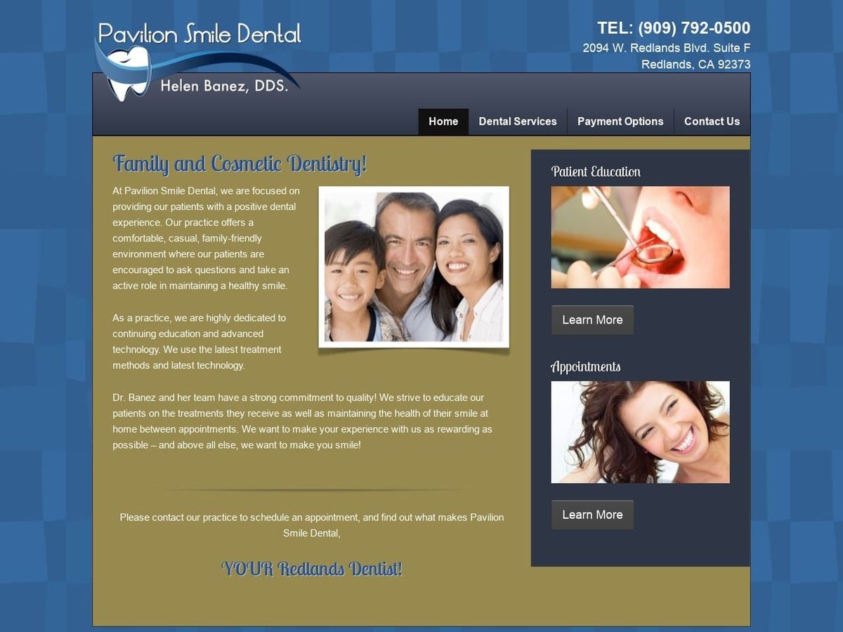 Helen Banez DDS Website Screenshot from pavilionsmiledental.com