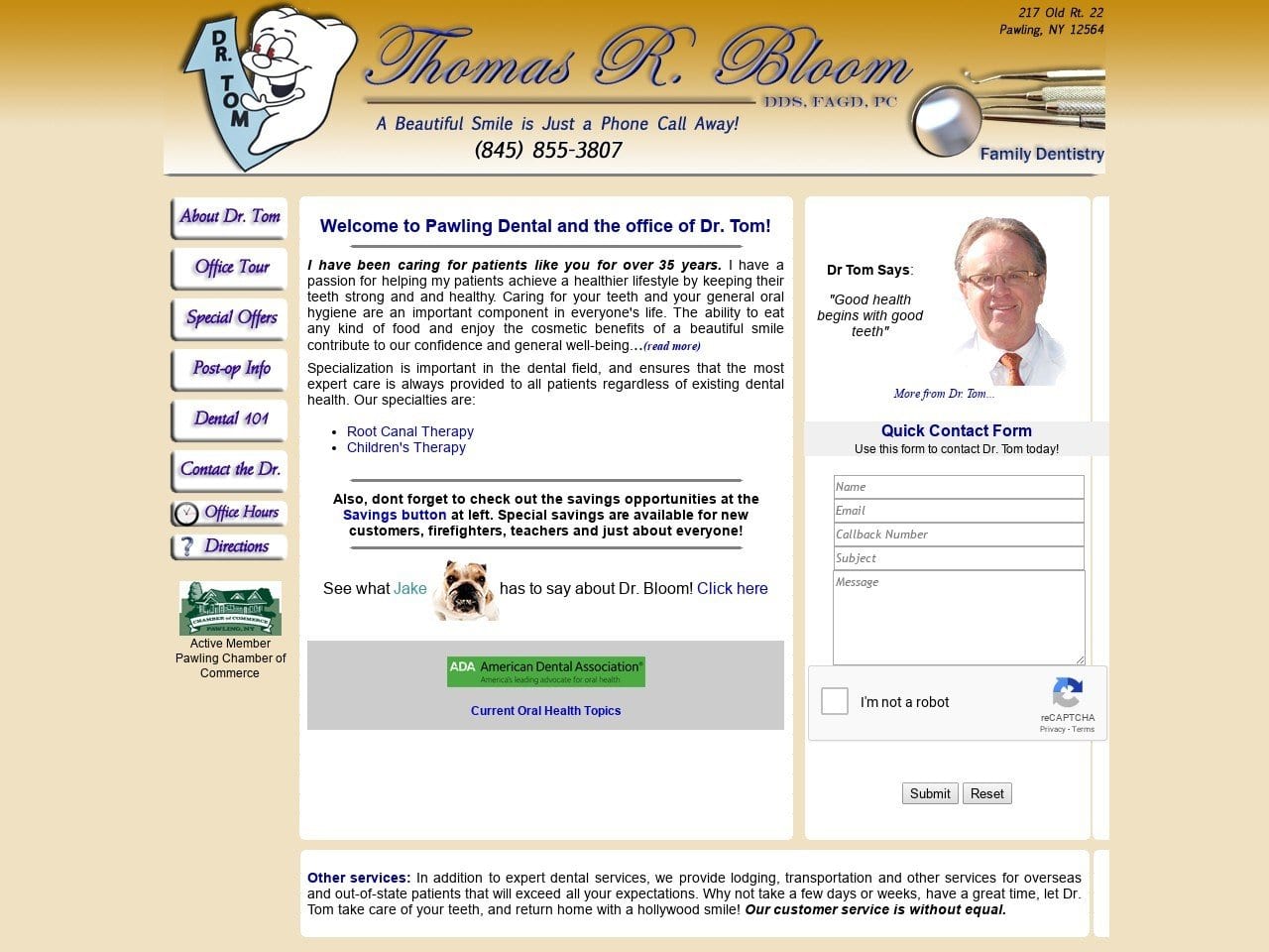 Dr. Thomas Bloom DDS Website Screenshot from pawlingdental.com