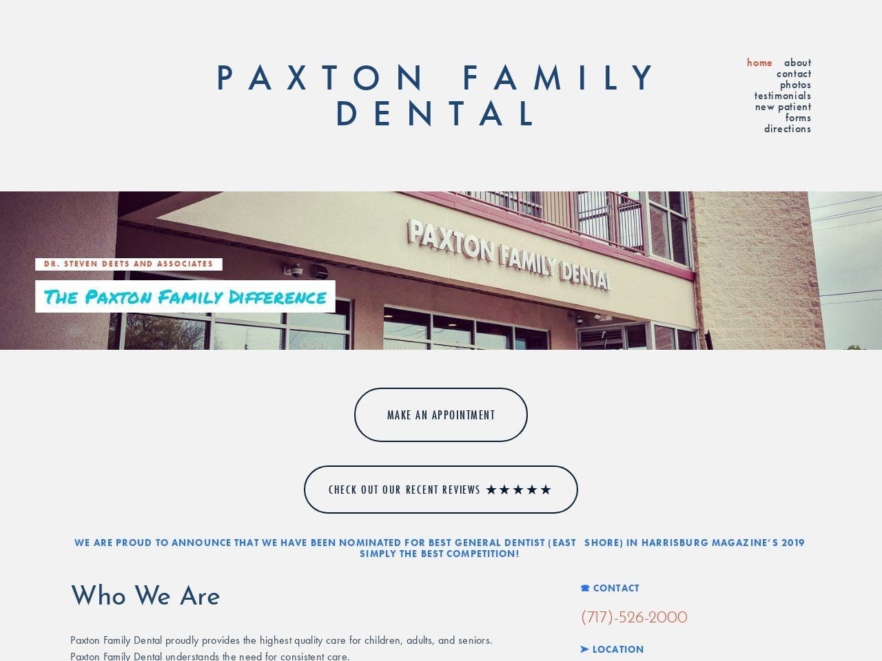 Paxton Family Dental / Dr. Steven H. Deets Website Screenshot from paxtonfamilydental.com