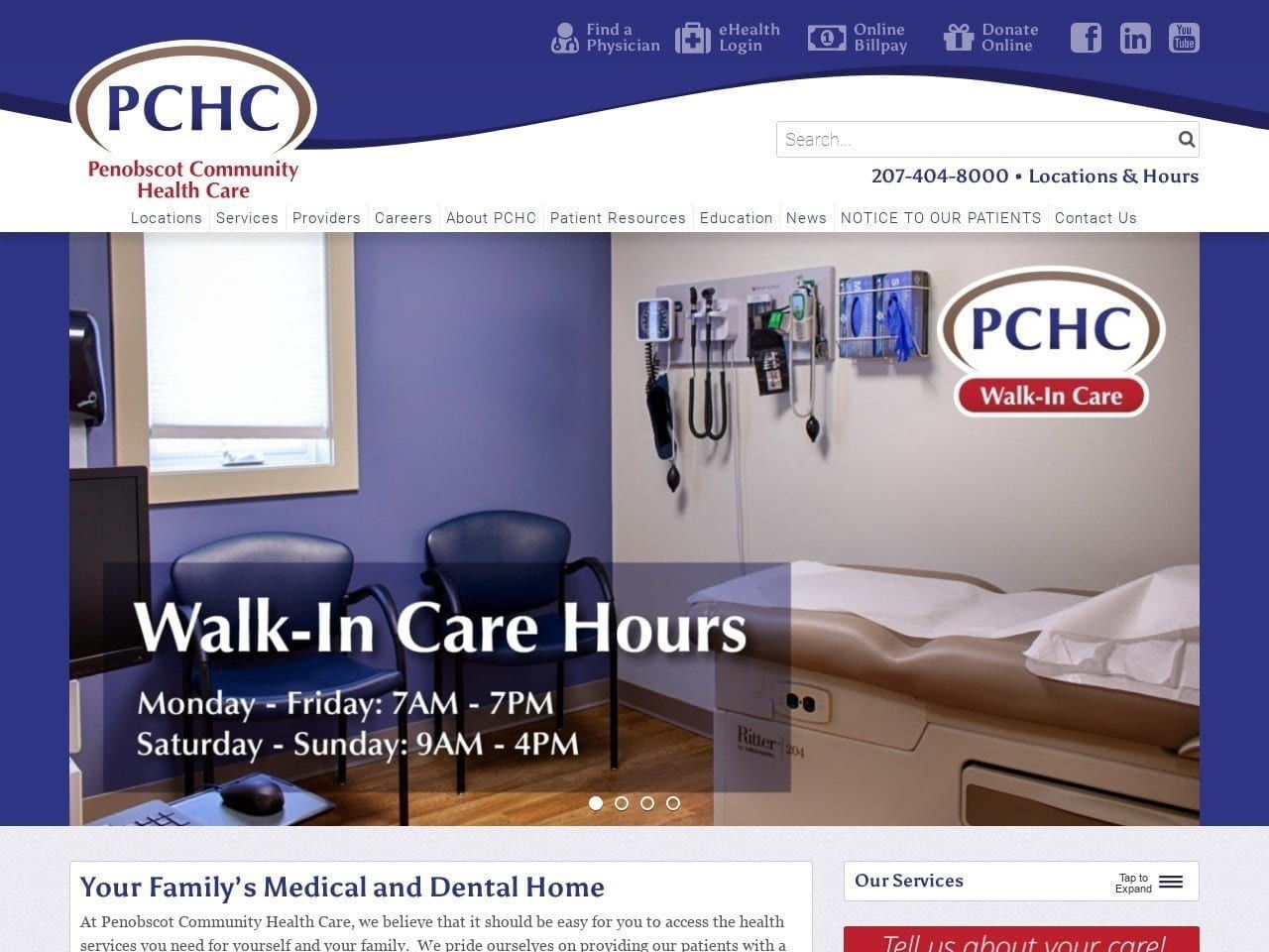 Penobscot Community Health Care Website Screenshot from pchc.com