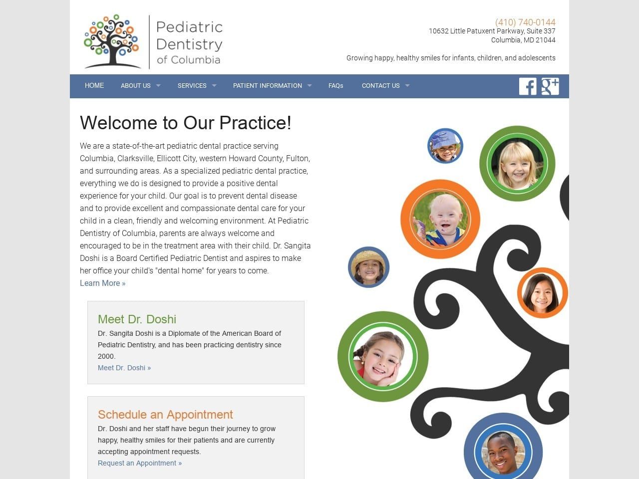 Pediatric Dentistry of Columbia Dr. Sangita Doshi Website Screenshot from pdcolumbia.com