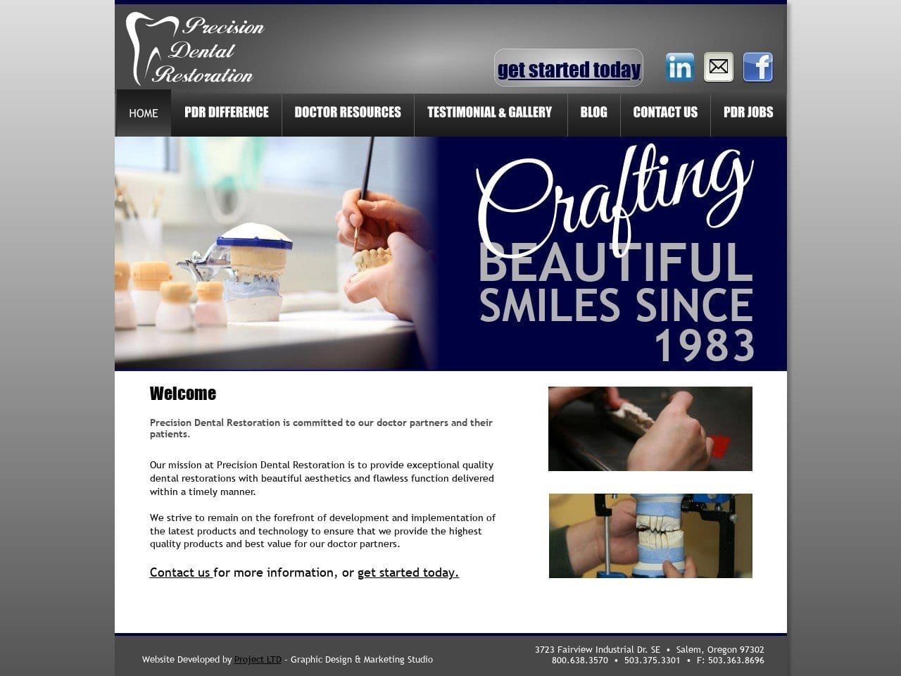 Precision Dental Restorations Website Screenshot from pdrlab.net