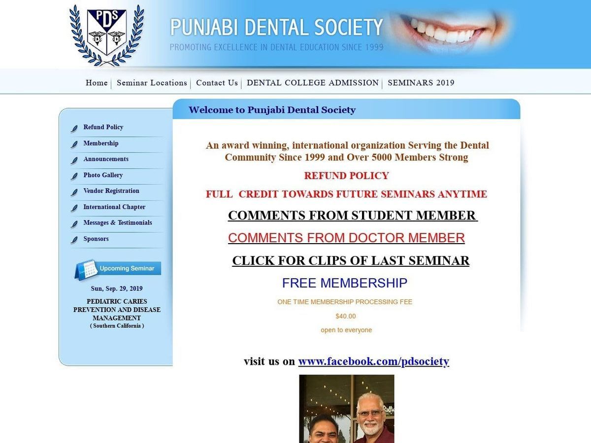 Punjabi Dental Society Website Screenshot from pdsociety.com