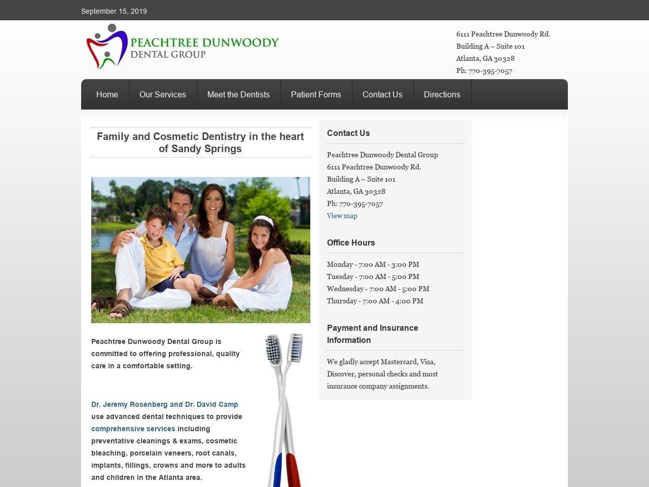 Peachtree Dunwoody Dental Group Website Screenshot from peachdentist.com
