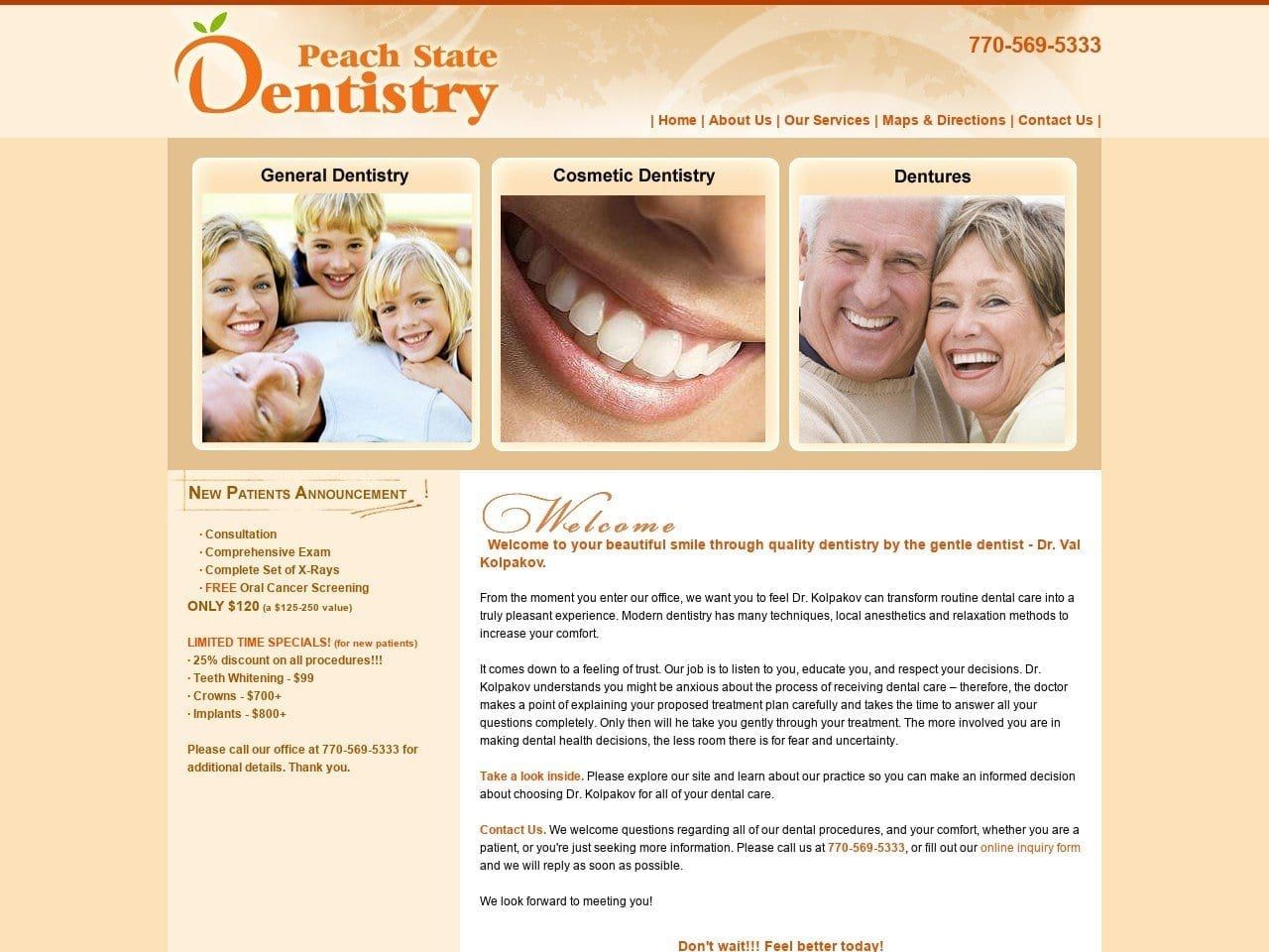 Peach State Dentist Website Screenshot from peachstatedentistry.com