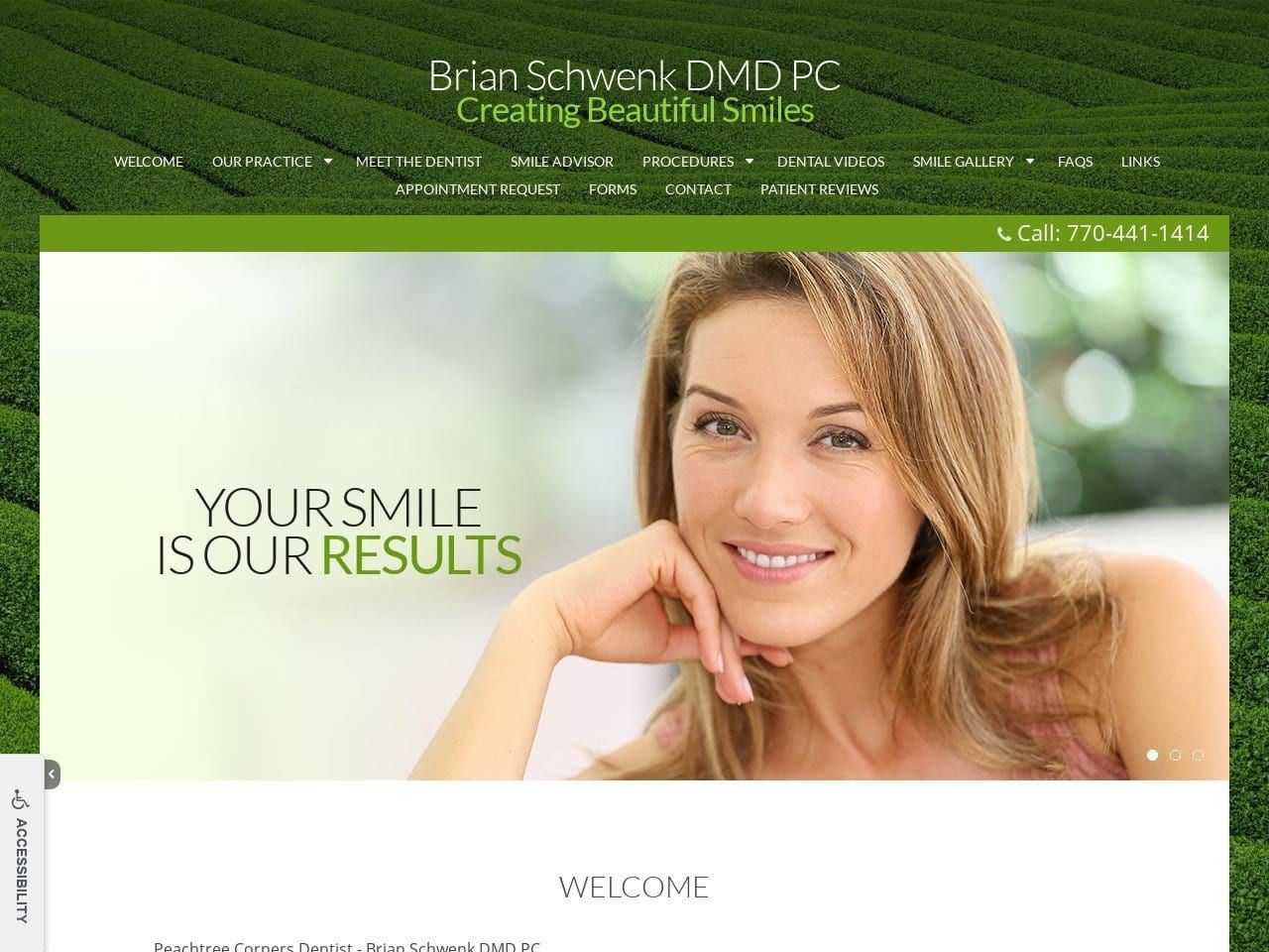 Brian Schwenk DMD PC Website Screenshot from peachtreecornersdentistry.com