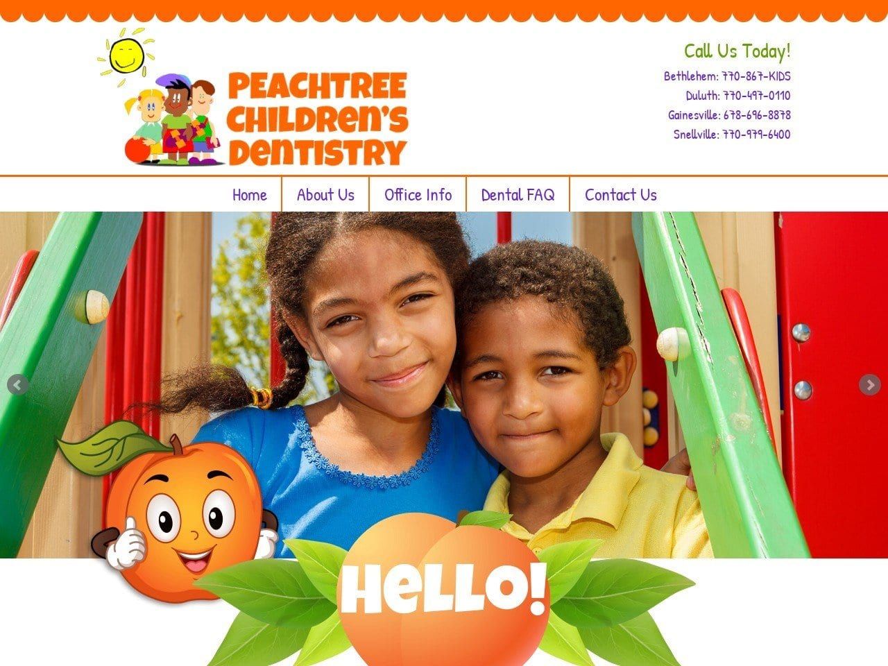 Peachtree Childrens Dentistry Website Screenshot from peachysmiles.com