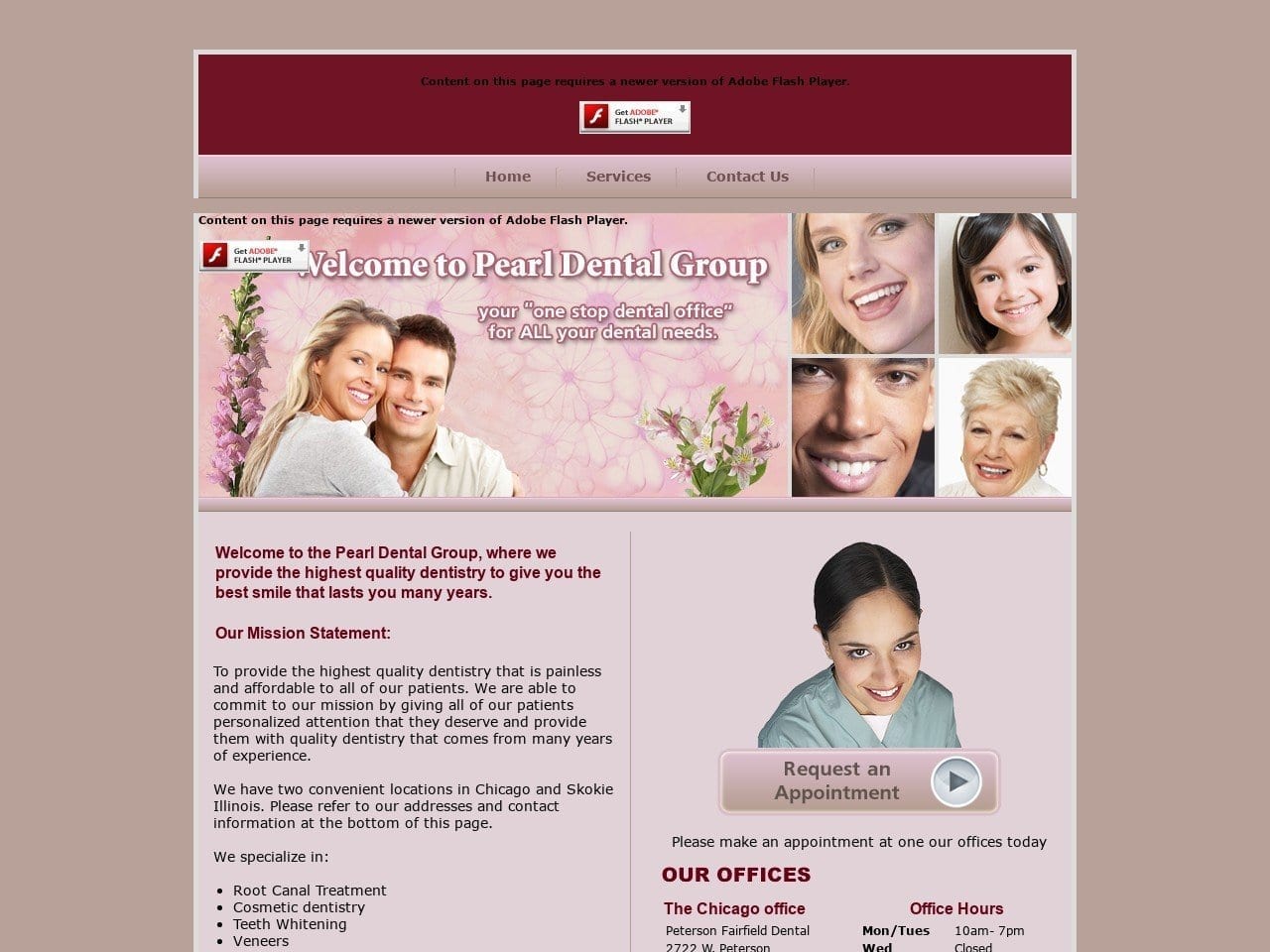 Pearl Dental Group Website Screenshot from pearldentalgroup.net