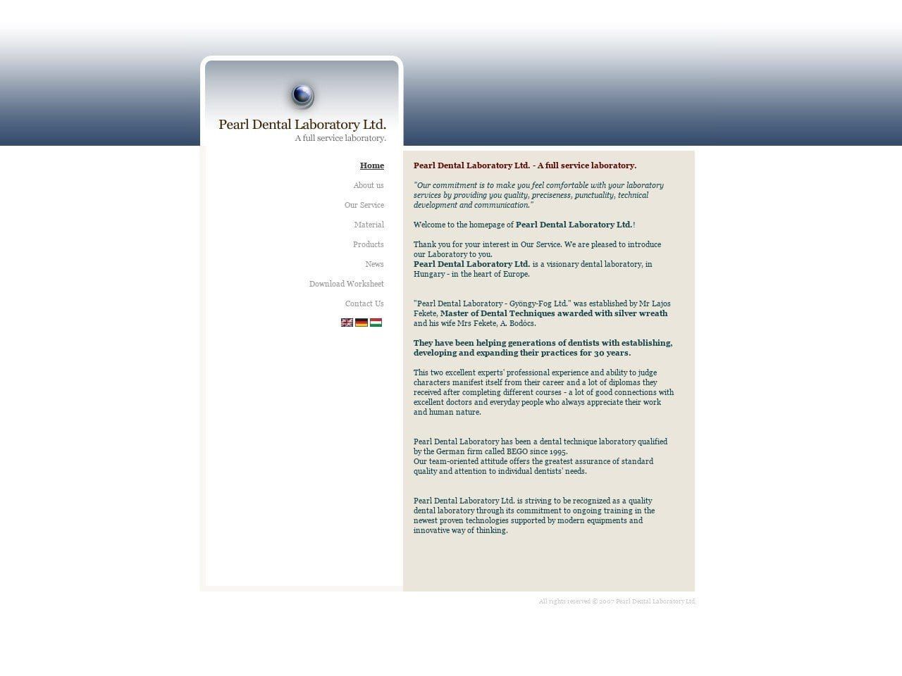 Pearl Dental  Laboratory Website Screenshot from pearldentallaboratory.com
