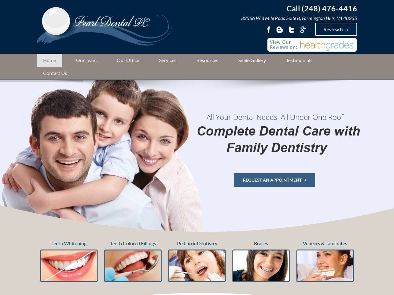 Pearl Dental PC Website Screenshot from pearldentalpc.com