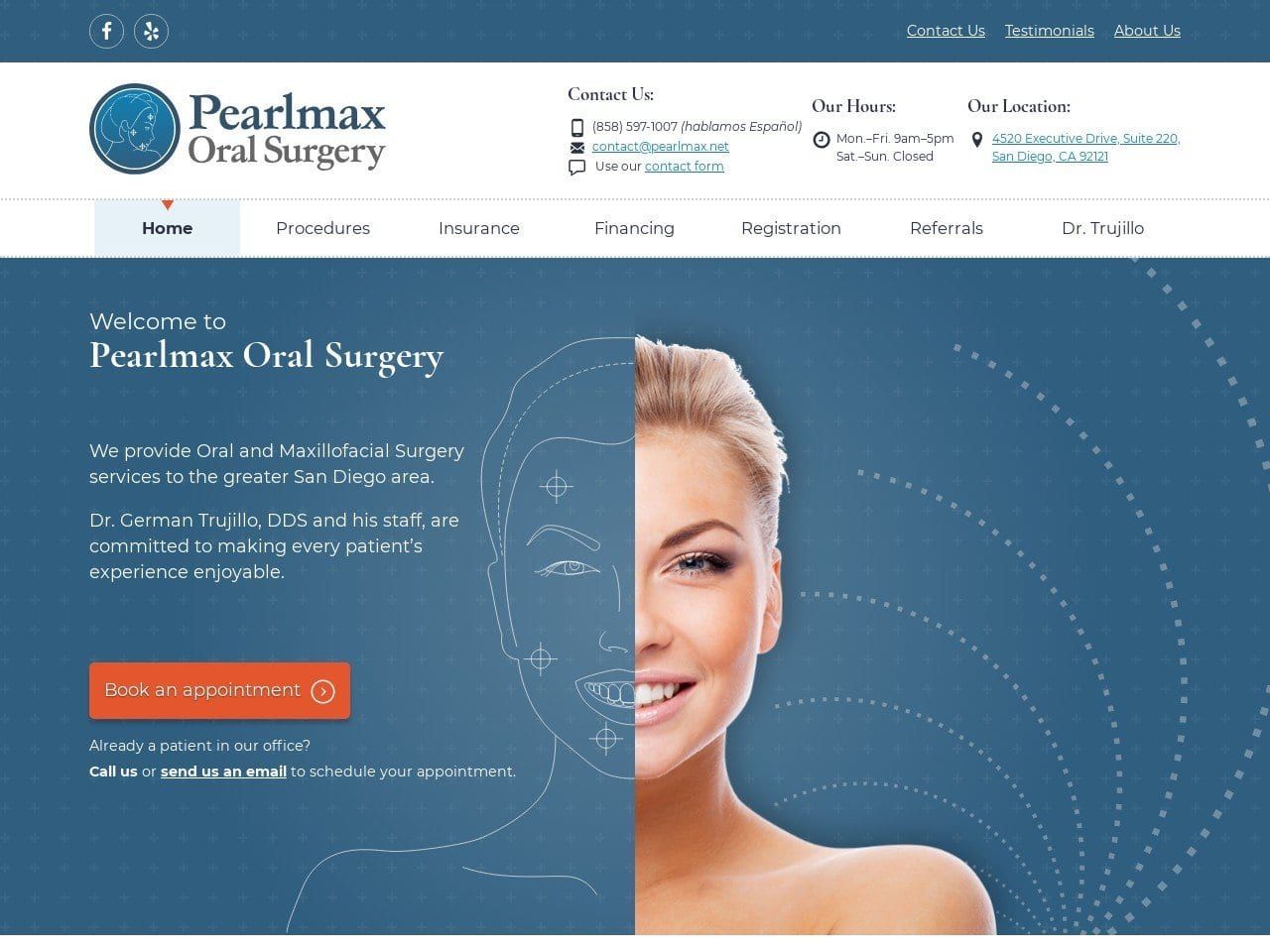 Pearlmax Oral Surgery Website Screenshot from pearlmax.net