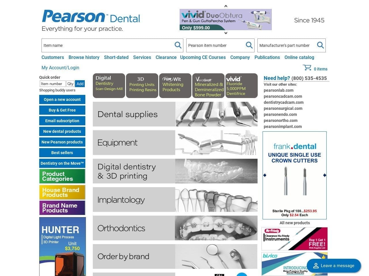 Pearson Dental Supplies Website Screenshot from pearsondental.com