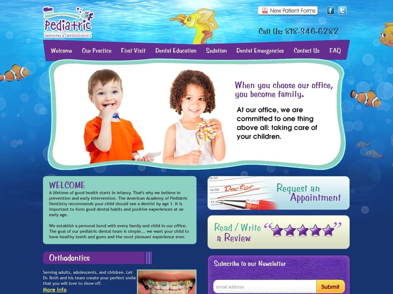 Pediatric Dentist Website Screenshot from pediatricdentistryandorthodontics.com