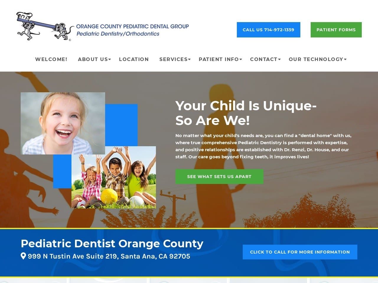 Orange County Pediatric Dental Group Website Screenshot from pedsdentistryofoc.com
