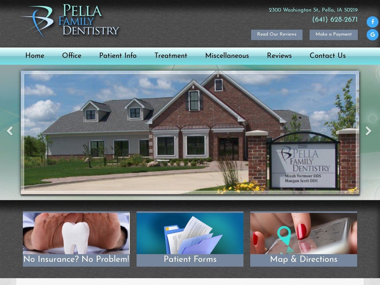 Pella Family Dentist Website Screenshot from pellafamilydentistry.com