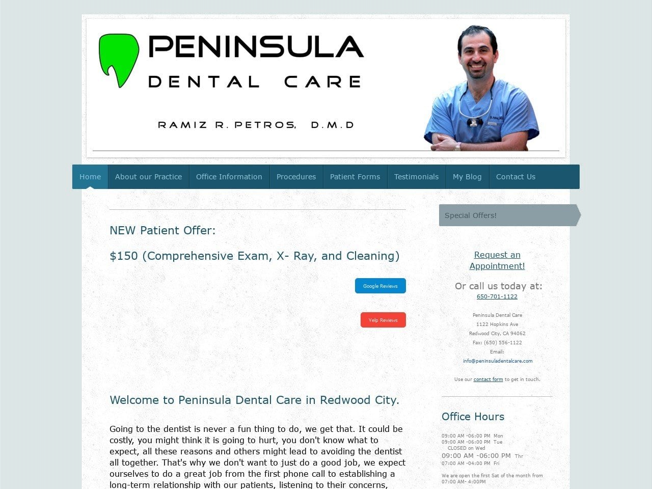 Peninsula Dental Care Website Screenshot from peninsuladentalcare.com