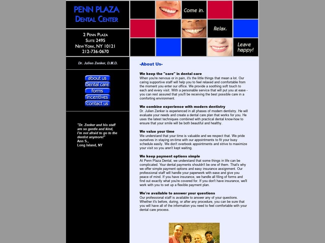 Penn Plaza Dental Center Website Screenshot from pennplazadental.com