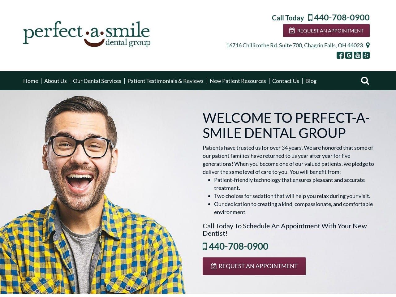 Perfect A Smile Dental Group Website Screenshot from perfectasmile.com