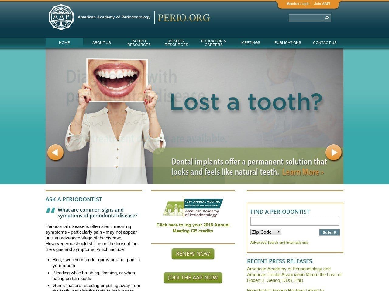 Amer Academy of Periodontology Website Screenshot from perio.org