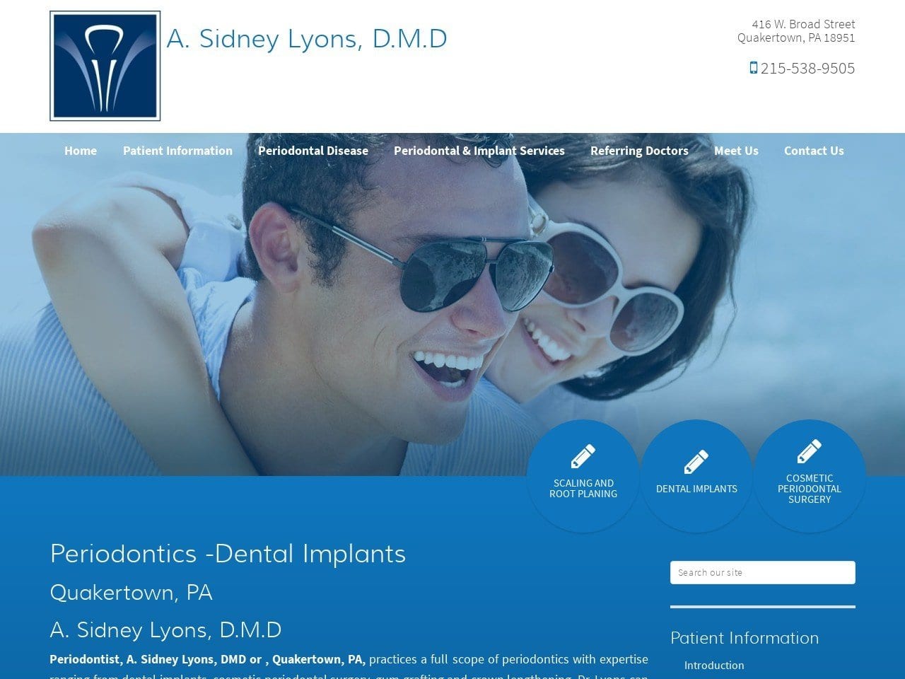 A. Sidney Lyons D.M.D. Website Screenshot from perioimplantspa.com