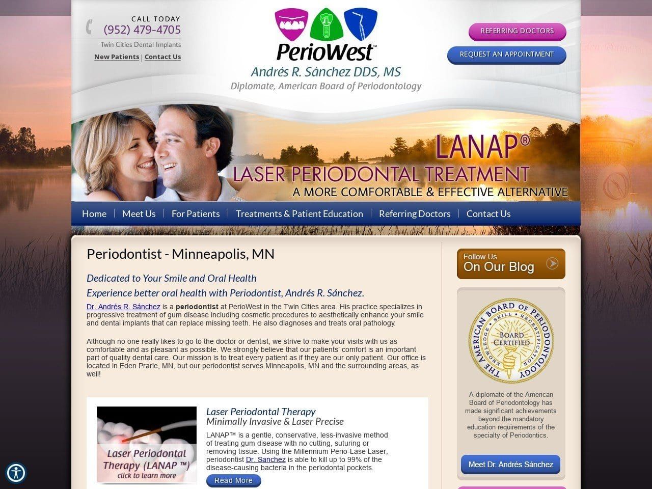 PerioWest Andres R. Sanchez DDS MS Diplomate ABP Website Screenshot from periowestmn.com