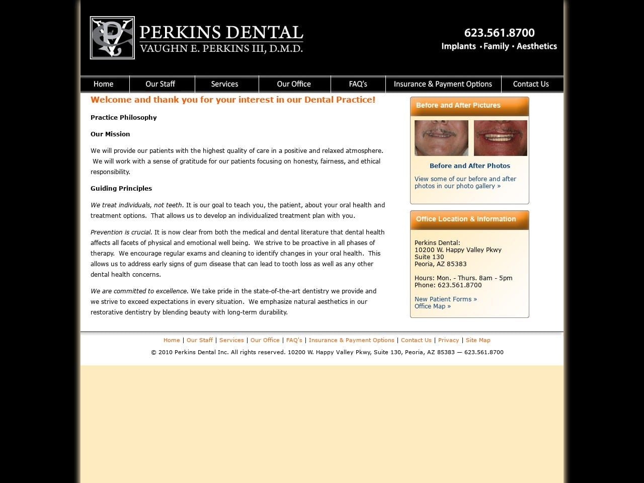 Perkins Dental Website Screenshot from perkinsdentalaz.com