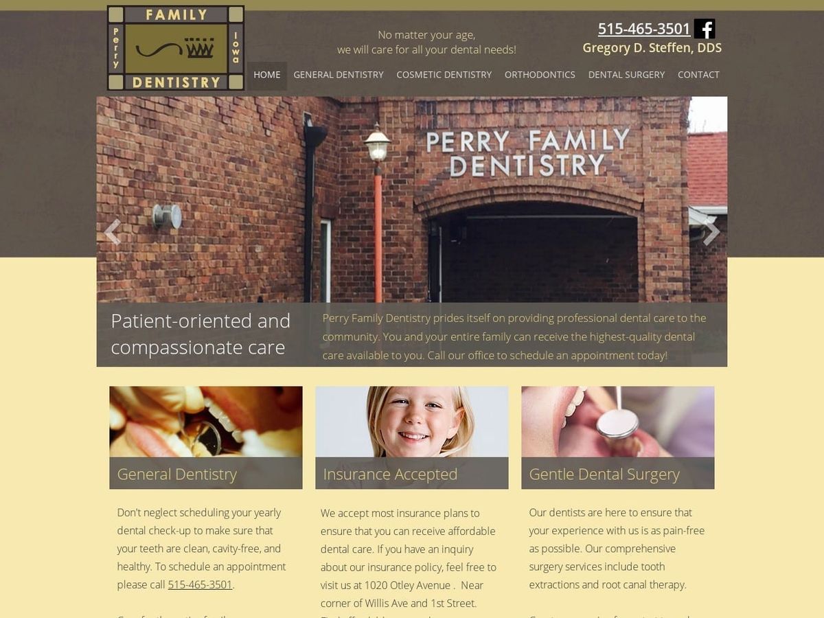 Perry Family Dentist Website Screenshot from perryfamilydentistryiowa.com