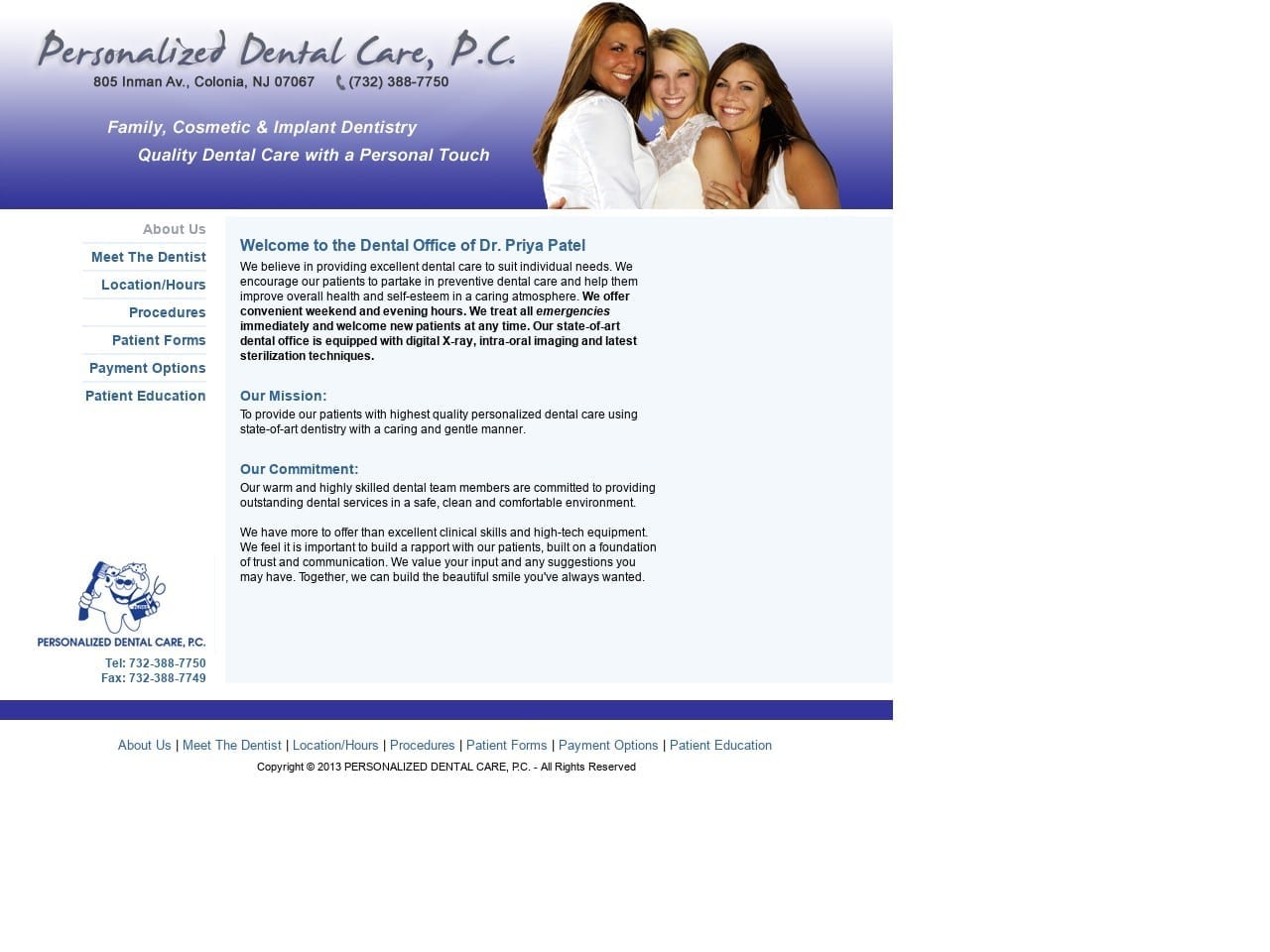 Dr. Priya S. Patel DDS Website Screenshot from personalizeddental.com