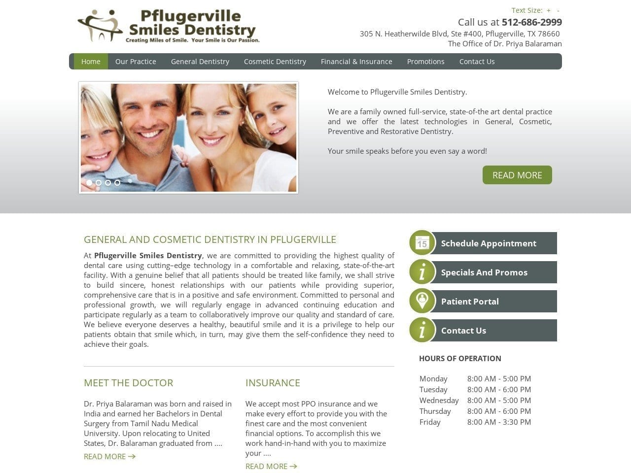 Pflugerville Smiles Dentistry Website Screenshot from pflugervillesmilesdentistry.com