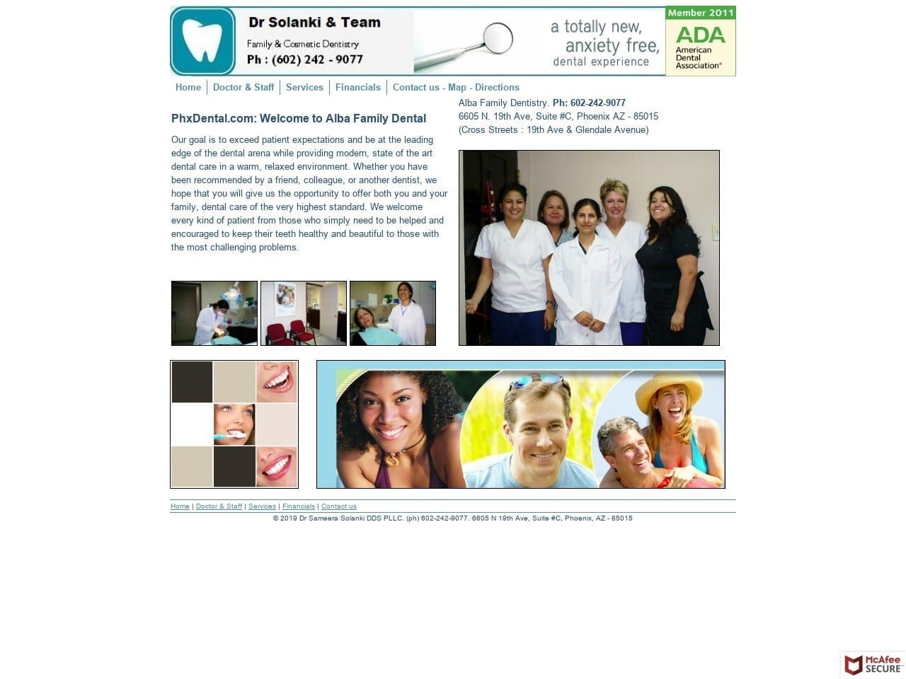 Alba Family Dental Website Screenshot from phxdental.com