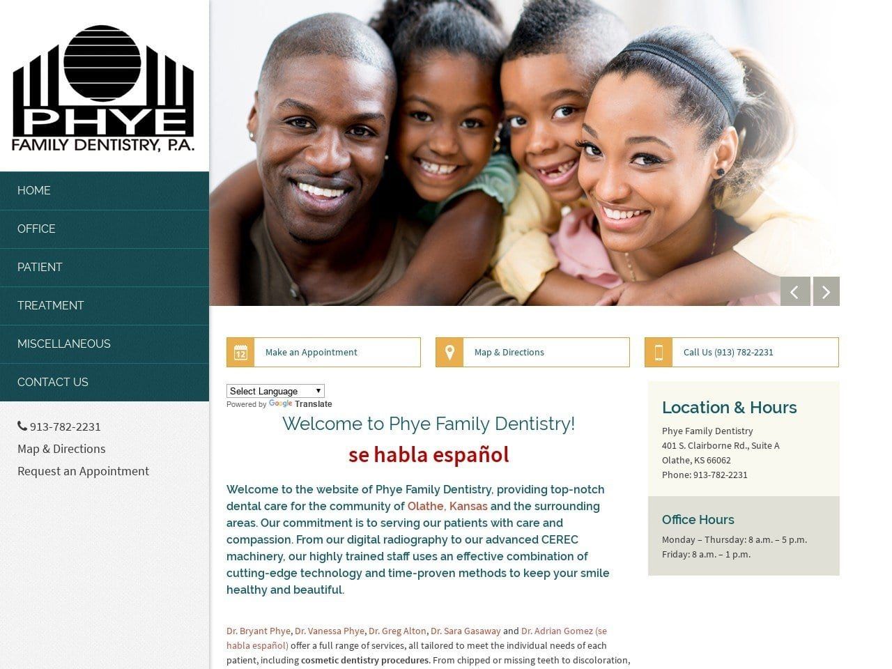 Phye Family Dentist Website Screenshot from phyefamilydentistry.com