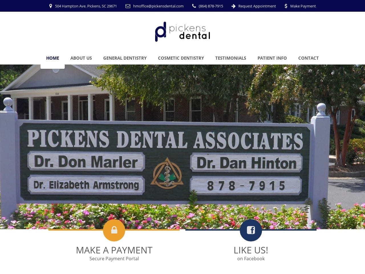 Pickens Dental Associates Website Screenshot from pickensdental.com