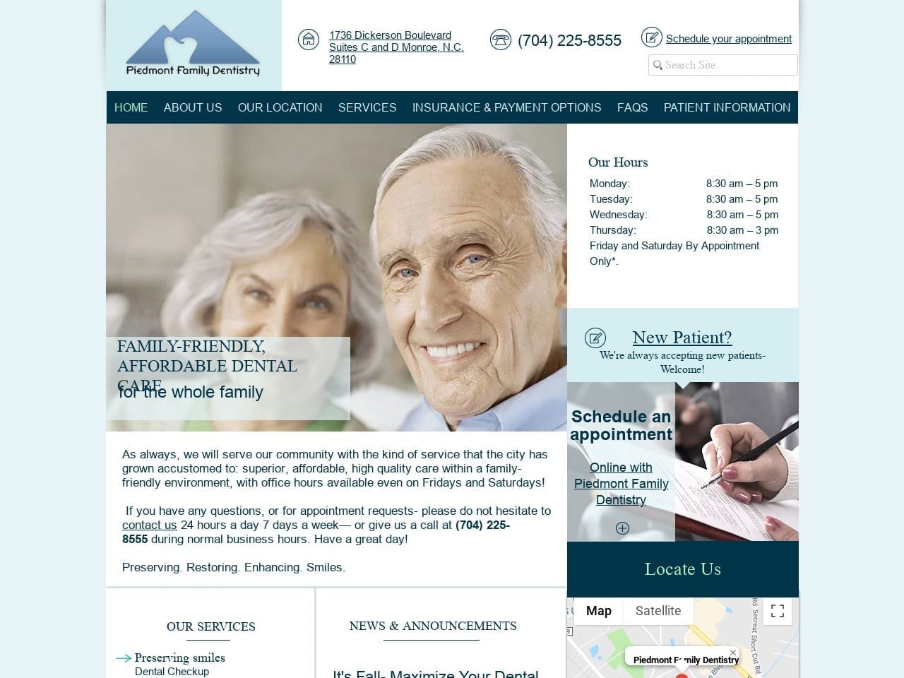 Piedmont Family Dentist Website Screenshot from piedmontdental.com