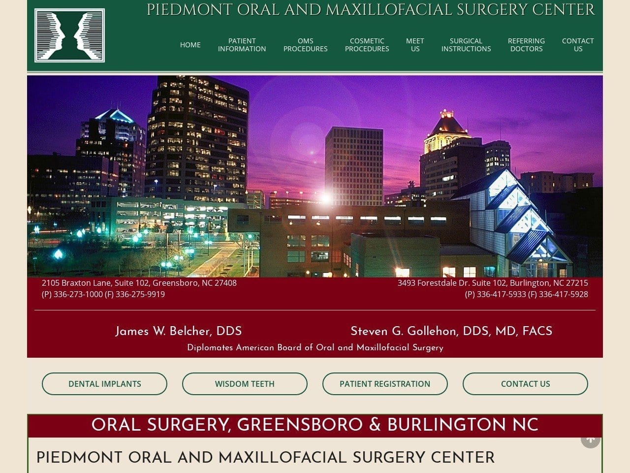 Piedmont Oral Facial Dentist Website Screenshot from piedmontoral.com