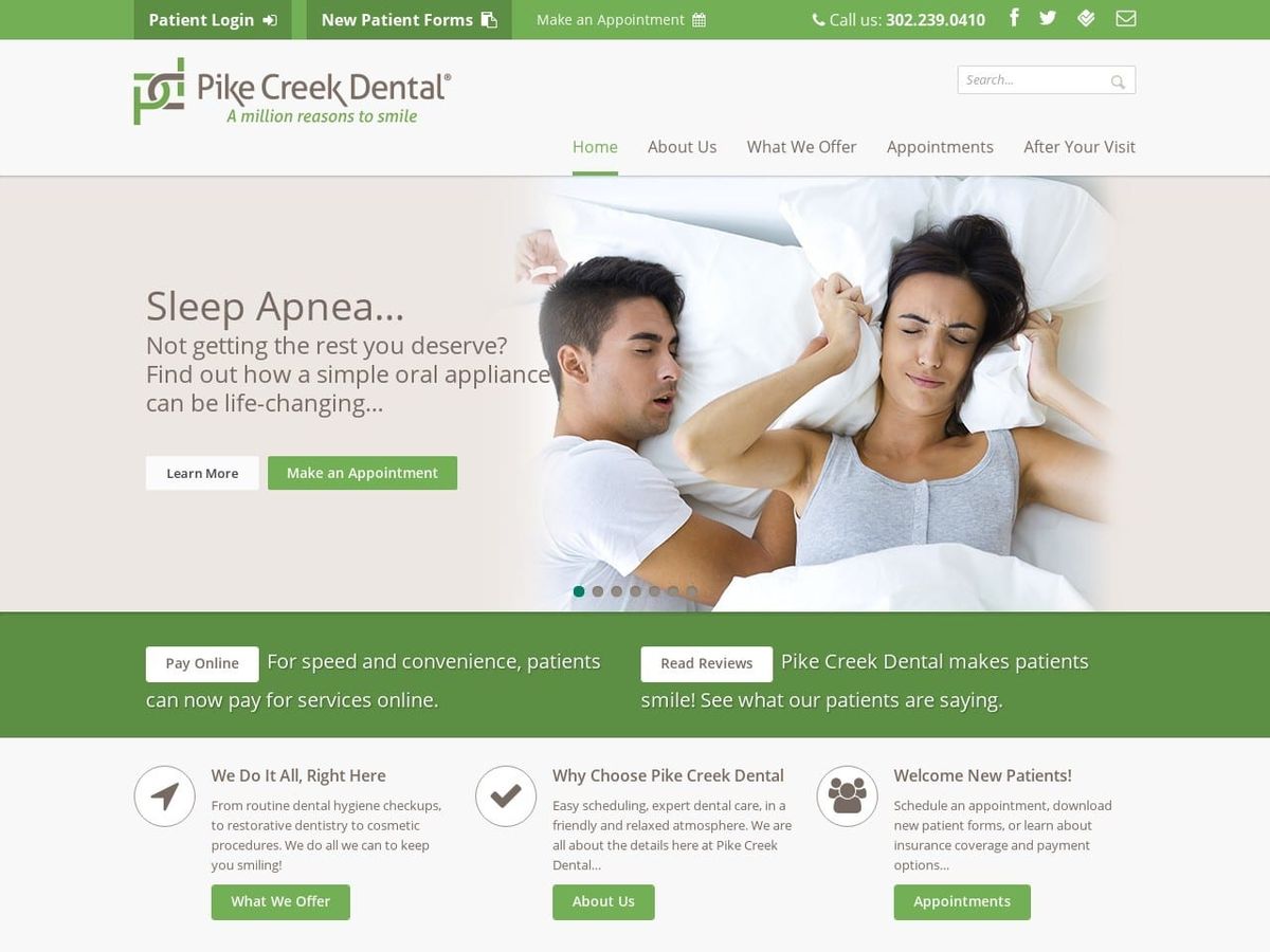 Pike Creek Dental Website Screenshot from pikecreekdental.com