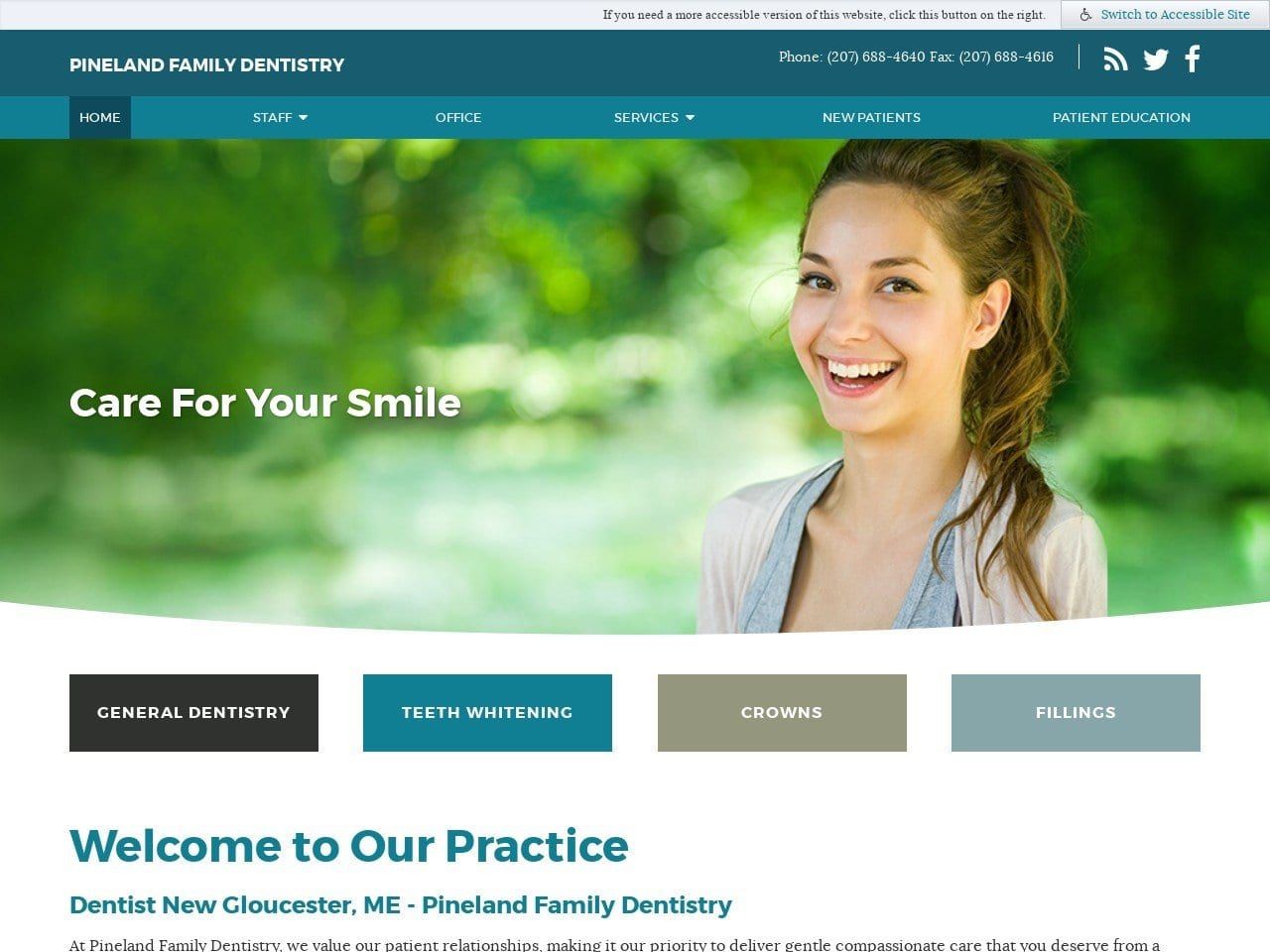 Pineland Family Dentist Website Screenshot from pinelanddentistry.com