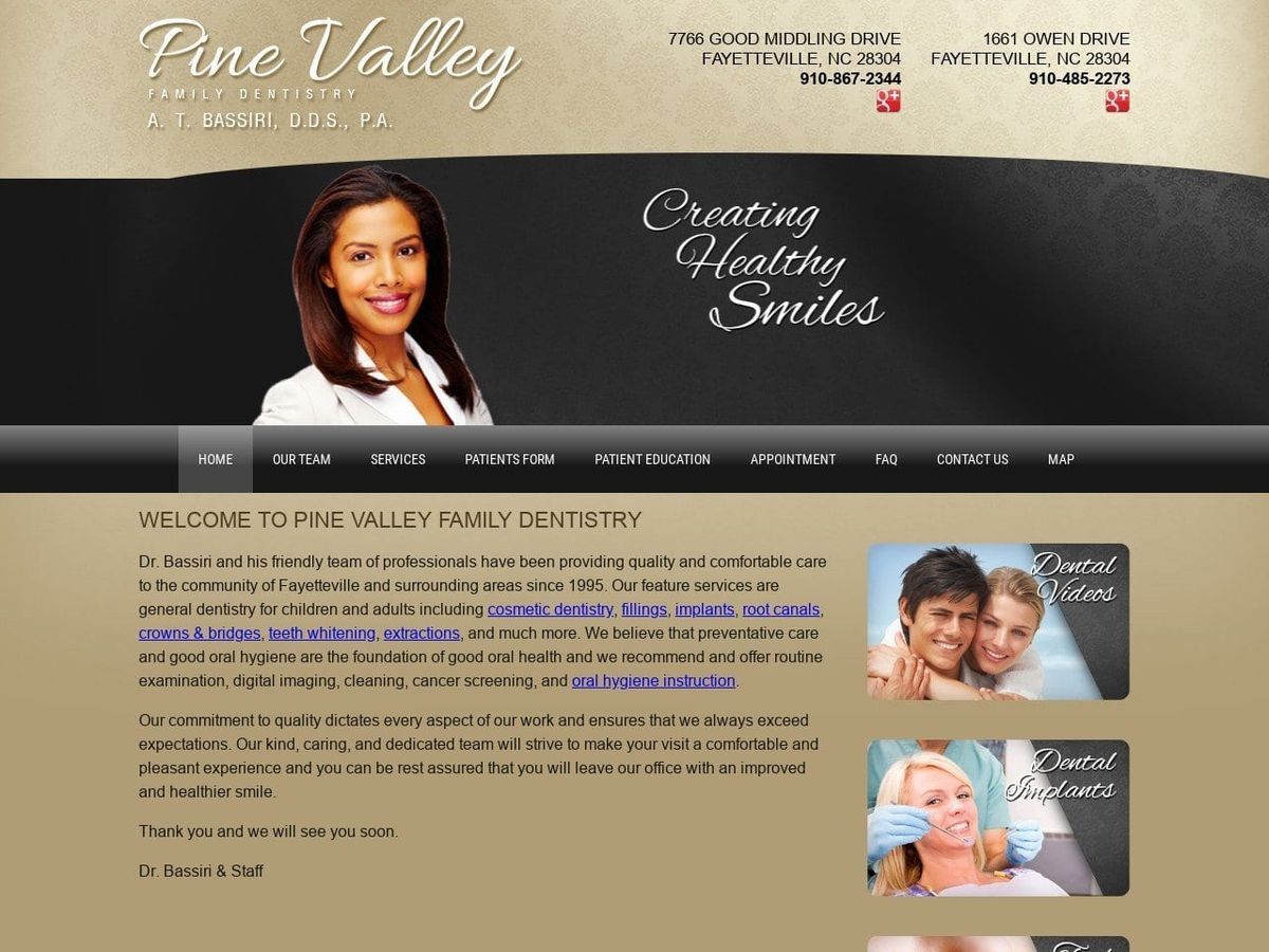 Pine Valley Family Dentist Website Screenshot from pinevalleyfamilydentistry.com