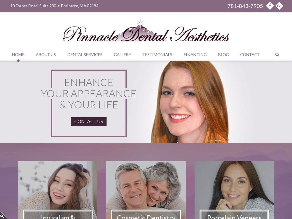 Pinnacle Dental Aesthetics Website Screenshot from pinnacledentalaesthetics.com