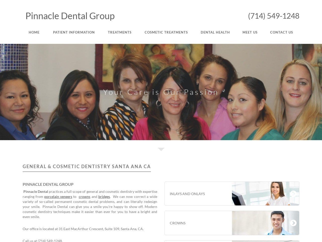 Pinnacle Dental G Website Screenshot from pinnacledentalg.com