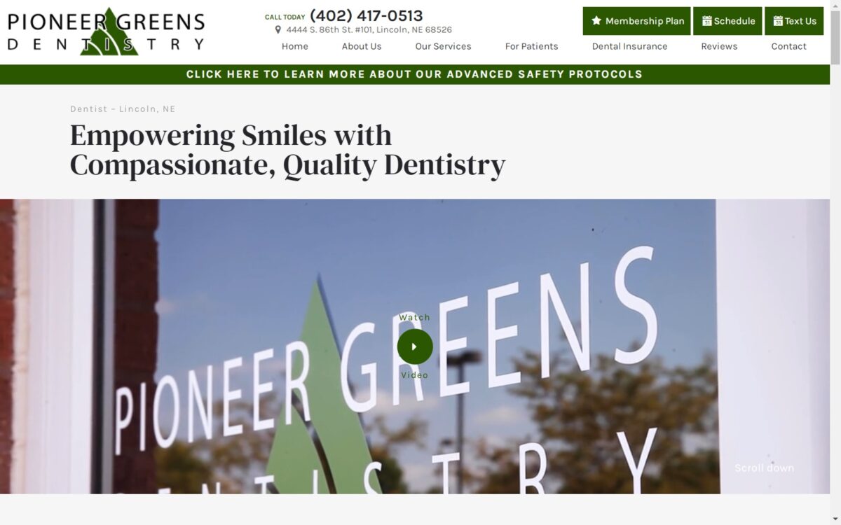 pioneergreensdentistry.com screenshot