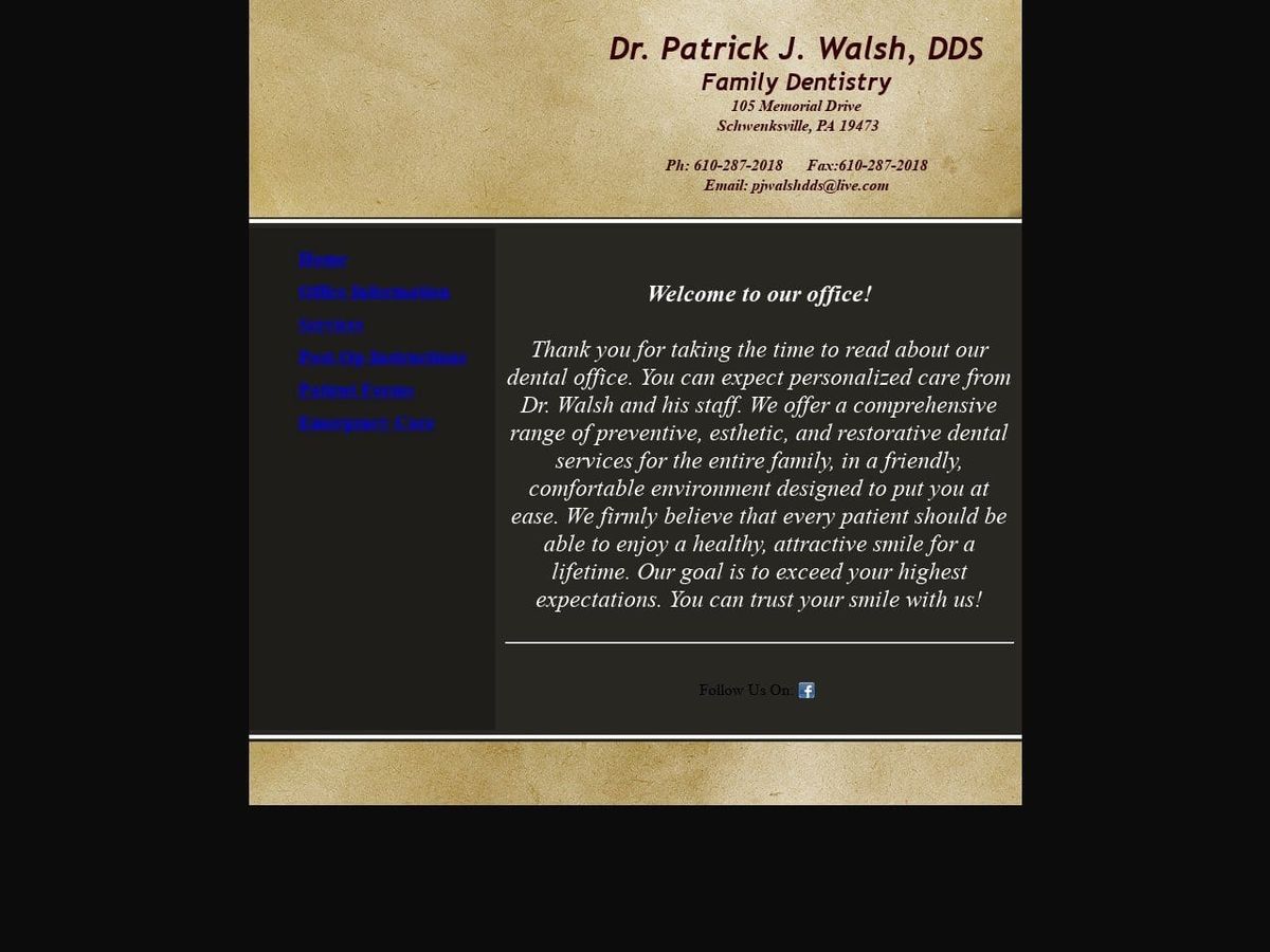 Walsh Patrick J DDS Website Screenshot from pjwalshdds.com