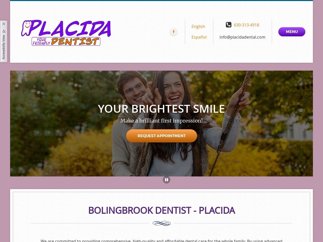 Placida your friendly dentist Website Screenshot from placidadental.com