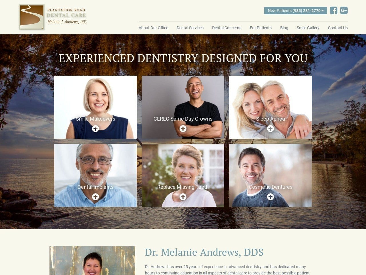 Dr. Melanie Andrews DDS Website Screenshot from plantationroaddental.com