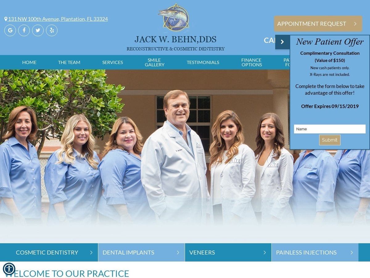 Jack W. Behn DDS Website Screenshot from plantationsmiles.com