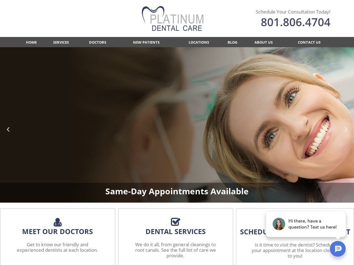 Platinum Dental Care Website Screenshot from platinumdentalutah.com